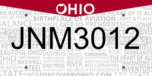 JNM3012 Ohio License Plate