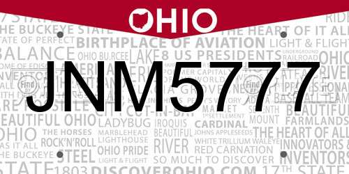 JNM5777 Ohio License Plate