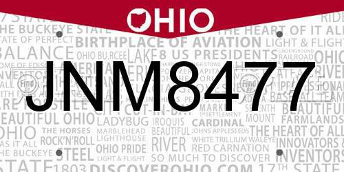 JNM8477 Ohio License Plate