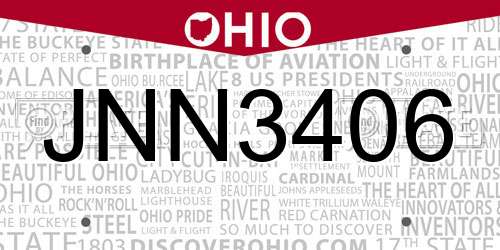 JNN3406 Ohio License Plate