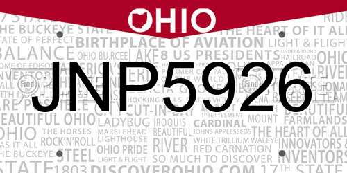 JNP5926 Ohio License Plate