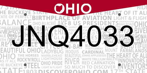 JNQ4033 Ohio License Plate