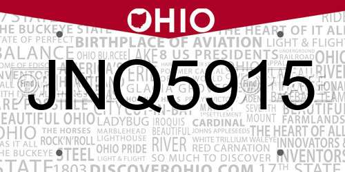 JNQ5915 Ohio License Plate