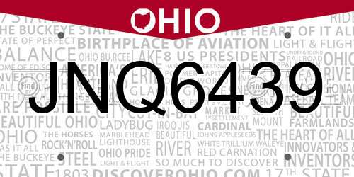 JNQ6439 Ohio License Plate