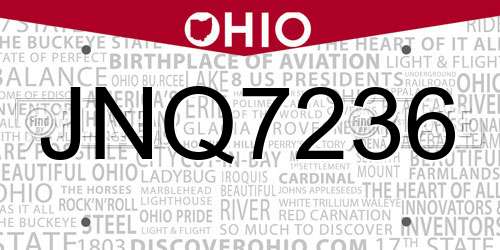 JNQ7236 Ohio License Plate
