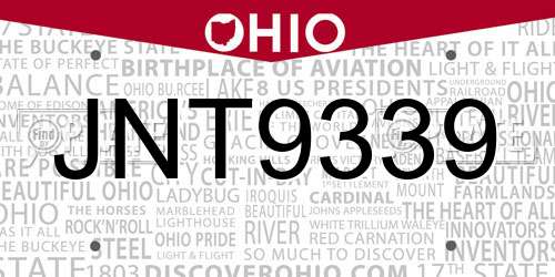 JNT9339 Ohio License Plate
