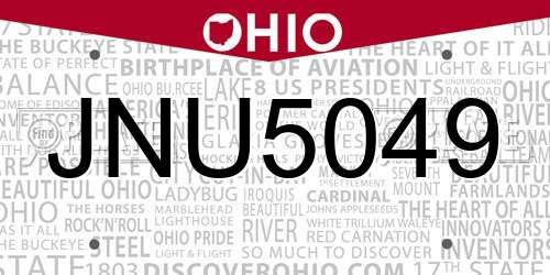 JNU5049 Ohio License Plate