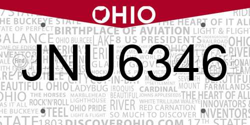 JNU6346 Ohio License Plate