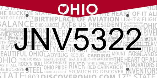 JNV5322 Ohio License Plate