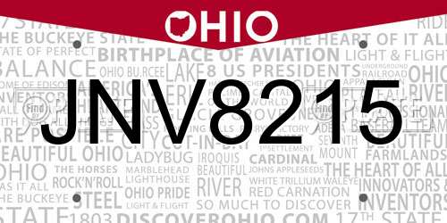JNV8215 Ohio License Plate