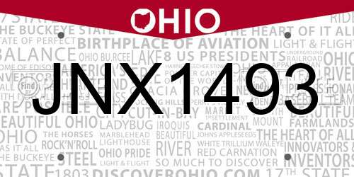JNX1493 Ohio License Plate