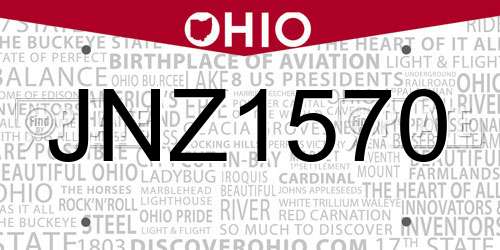 JNZ1570 Ohio License Plate