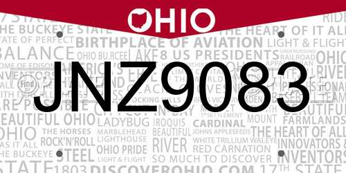 JNZ9083 Ohio License Plate