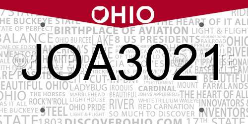 JOA3021 Ohio License Plate