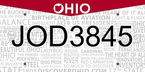 JOD3845 Ohio License Plate