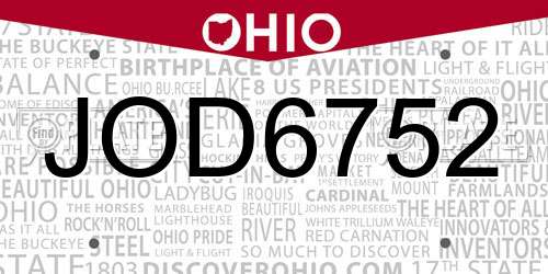JOD6752 Ohio License Plate