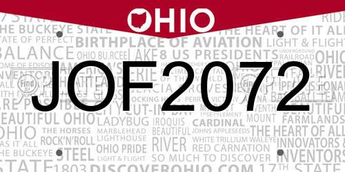 JOF2072 Ohio License Plate