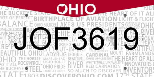 JOF3619 Ohio License Plate