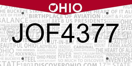 JOF4377 Ohio License Plate