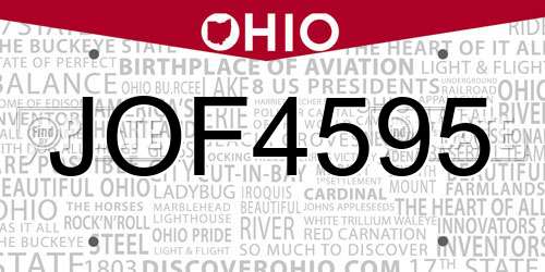 JOF4595 Ohio License Plate