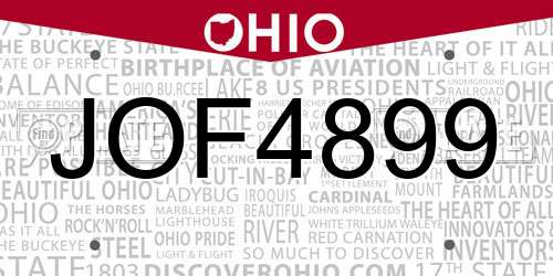 JOF4899 Ohio License Plate