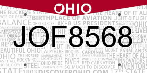 JOF8568 Ohio License Plate