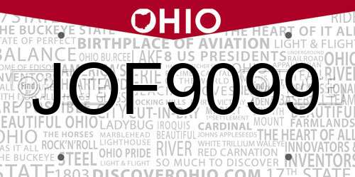 JOF9099 Ohio License Plate