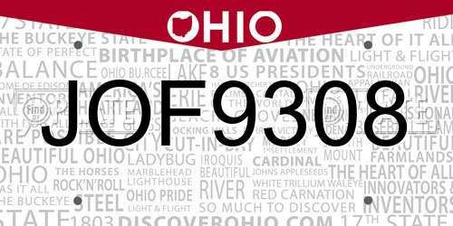 JOF9308 Ohio License Plate