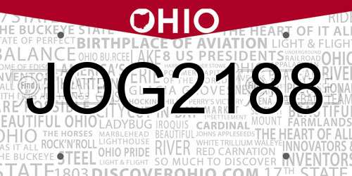 JOG2188 Ohio License Plate