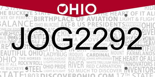 JOG2292 Ohio License Plate