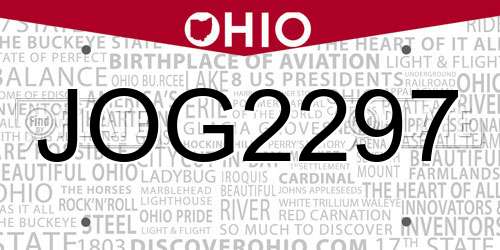 JOG2297 Ohio License Plate
