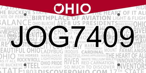 JOG7409 Ohio License Plate