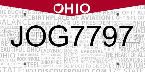 JOG7797 Ohio License Plate