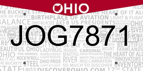 JOG7871 Ohio License Plate