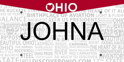JOHNA Ohio License Plate