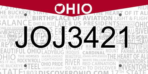 JOJ3421 Ohio License Plate