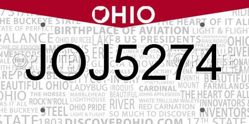 JOJ5274 Ohio License Plate