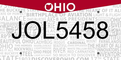JOL5458 Ohio License Plate