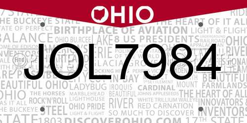 JOL7984 Ohio License Plate