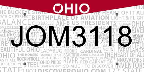 JOM3118 Ohio License Plate