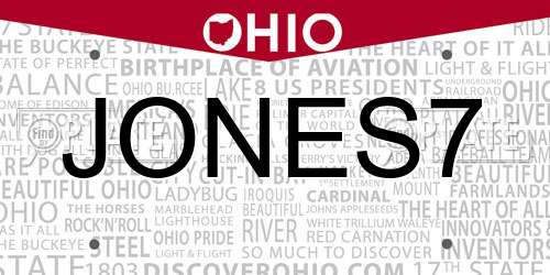 JONES7 Ohio License Plate