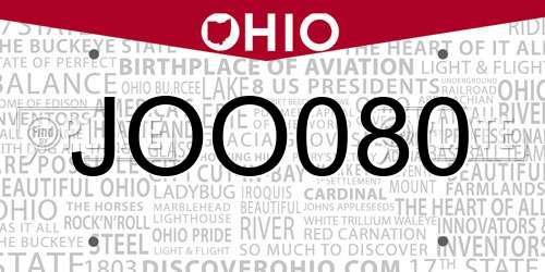 JOO080 Ohio License Plate