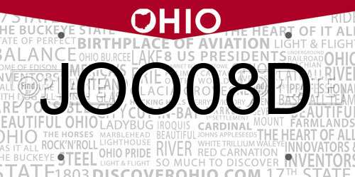 JOO08D Ohio License Plate