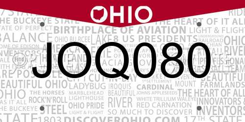 JOQ080 Ohio License Plate