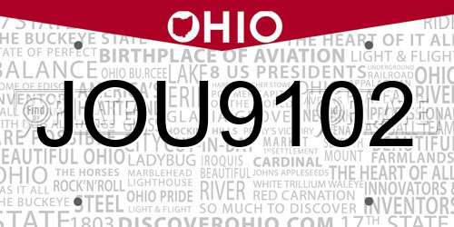 JOU9102 Ohio License Plate