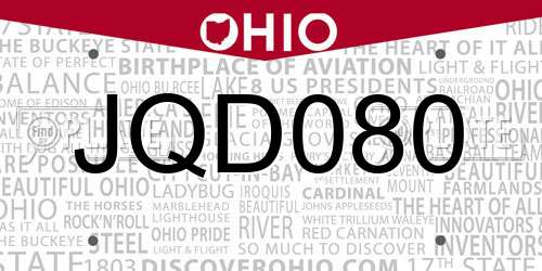 JQD080 Ohio License Plate