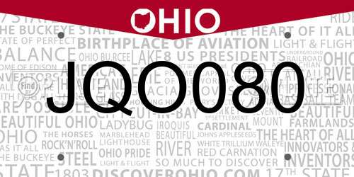 JQO080 Ohio License Plate