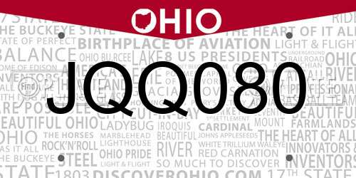 JQQ080 Ohio License Plate