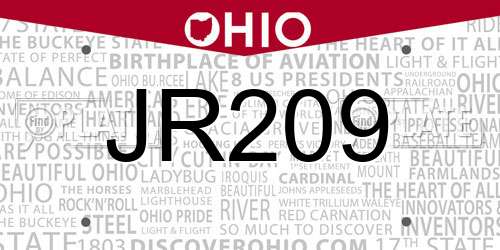 JR209 Ohio License Plate