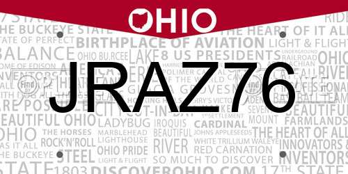 JRAZ76 Ohio License Plate